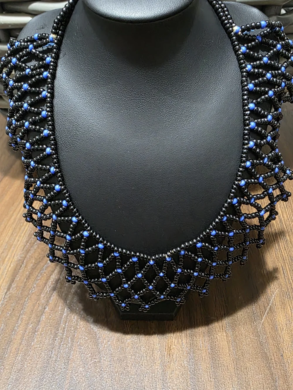 Handcrafted Black and Blue Beaded Statement Necklace